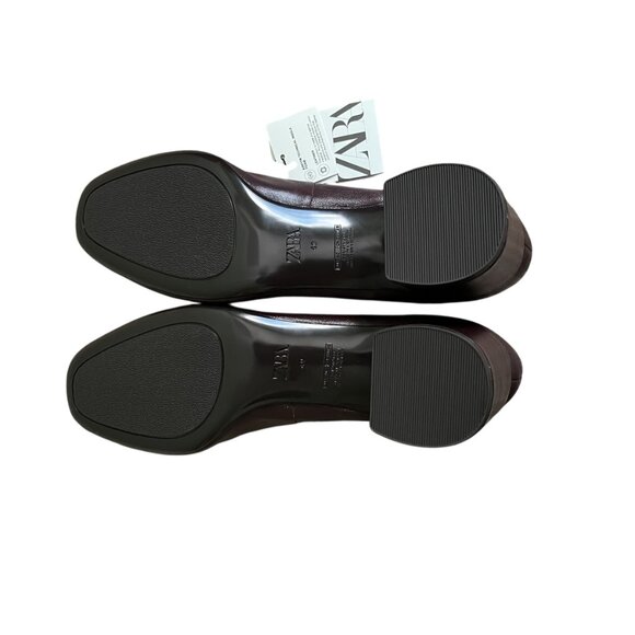 Zara Leather Burgundy Red Pumps Mary Jane Style Size 9 Block Heel, Buckled Strap - Picture 9 of 9